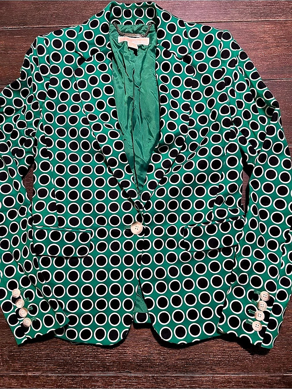 Michael Kors Polka Dot Print Blazer Green & Black Size 0